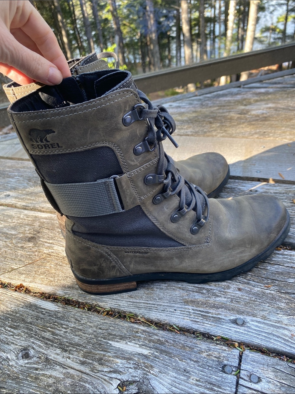 Sorel Emelie Conquest Waterproof Boot Quarry Women's Size 9 Side Zip Olive Green - Picture 4 of 10